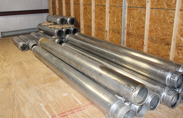 We carry most lengths in 8 Discharge pipes.  We also carry 10 Horizontal and Vertical Aluminum Tees