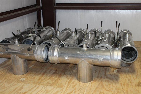 We carry most lengths in 8 Discharge pipes.  We also carry 10 Horizontal and Vertical Aluminum Tees